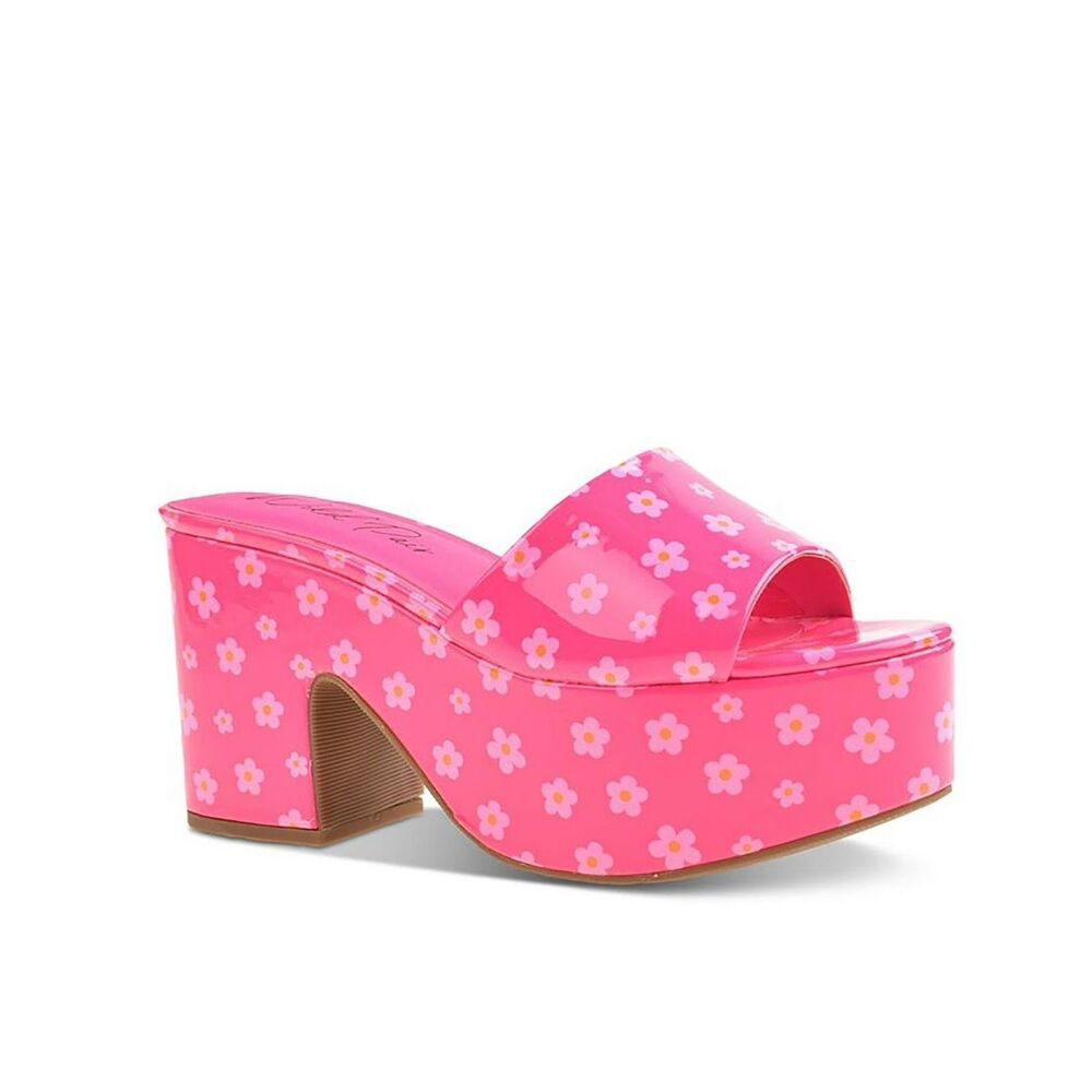 Wild Pair Womens 8.5 M Pink Daisy Patent Melborne Platform Sandals NIB MU2